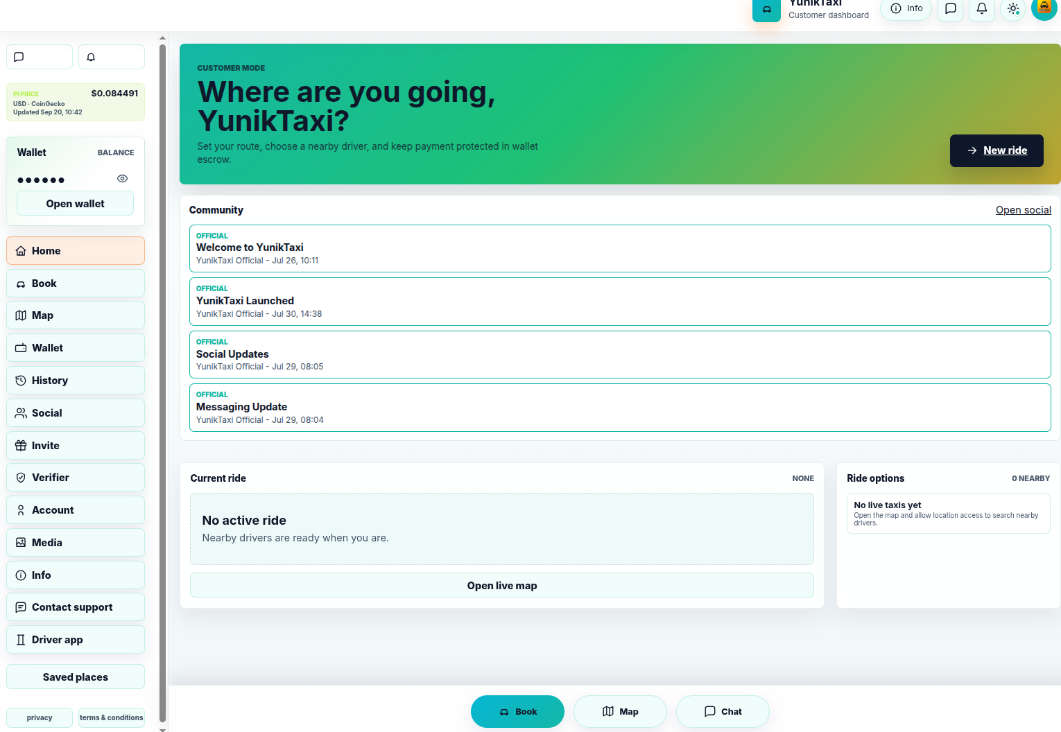 YunikTaxi rider interface